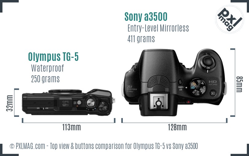 Olympus TG-5 vs Sony a3500 top view buttons comparison
