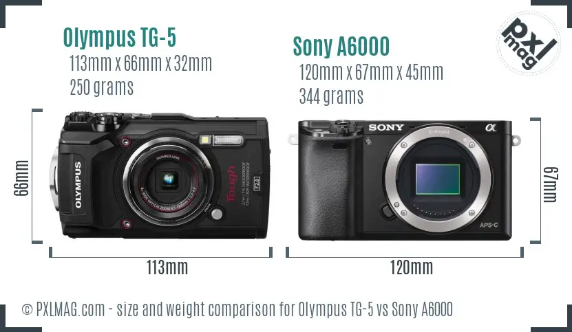 Olympus TG-5 vs Sony A6000 size comparison Olympus TG-5 vs Sony A6000 size comparison