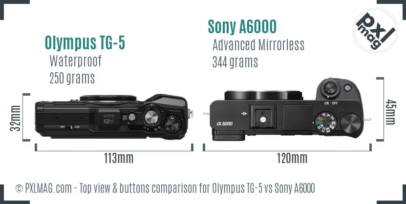 Olympus TG-5 vs Sony A6000 top view buttons comparison Olympus TG-5 vs Sony A6000 top view buttons comparison