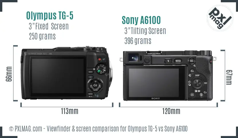 Olympus TG-5 vs Sony A6100 Screen and Viewfinder comparison