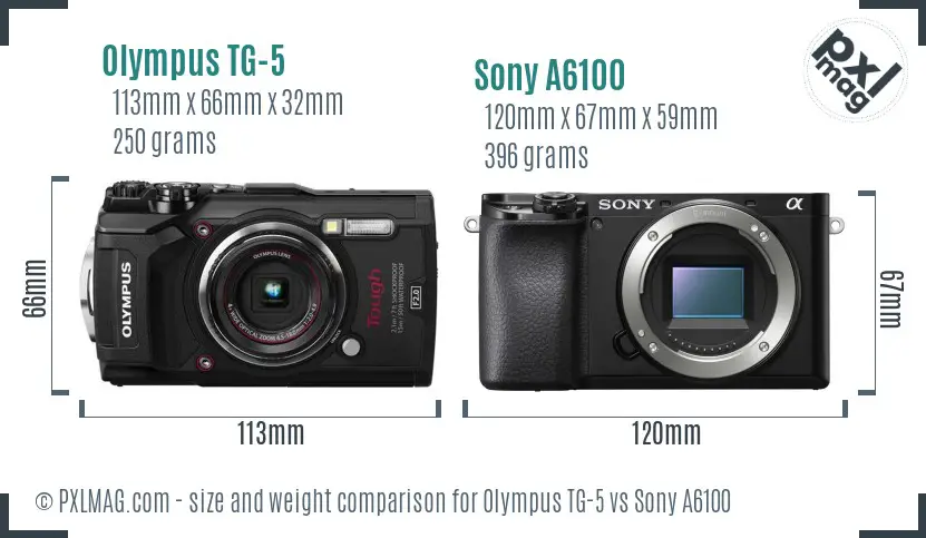 Olympus TG-5 vs Sony A6100 size comparison