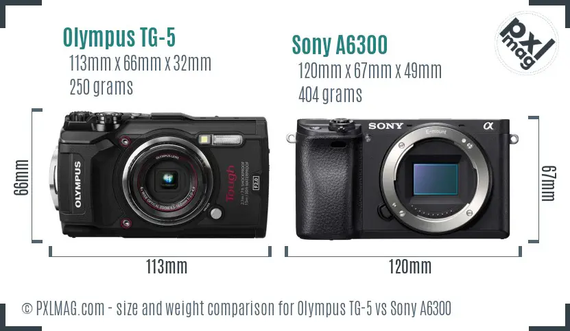 Olympus TG-5 vs Sony A6300 size comparison