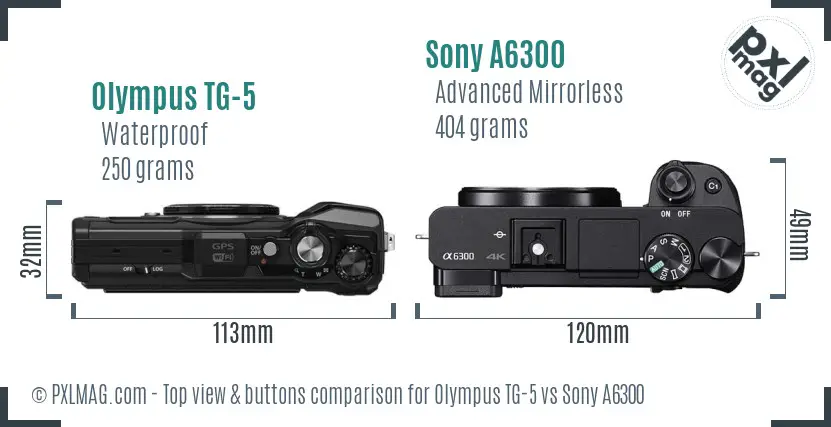 Olympus TG-5 vs Sony A6300 top view buttons comparison