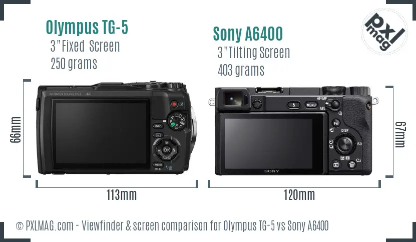 Olympus TG-5 vs Sony A6400 Screen and Viewfinder comparison