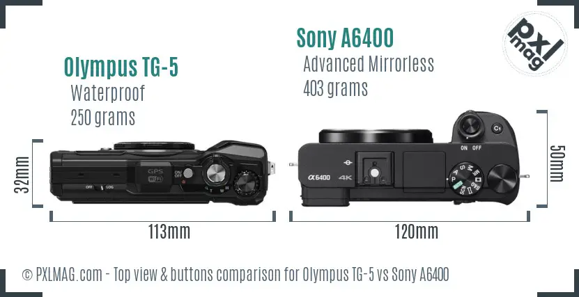 Olympus TG-5 vs Sony A6400 top view buttons comparison