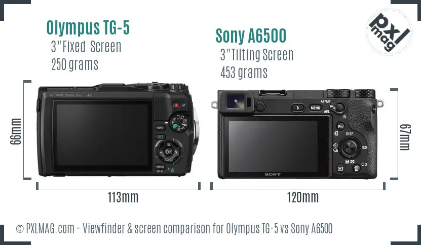 Olympus TG-5 vs Sony A6500 Screen and Viewfinder comparison