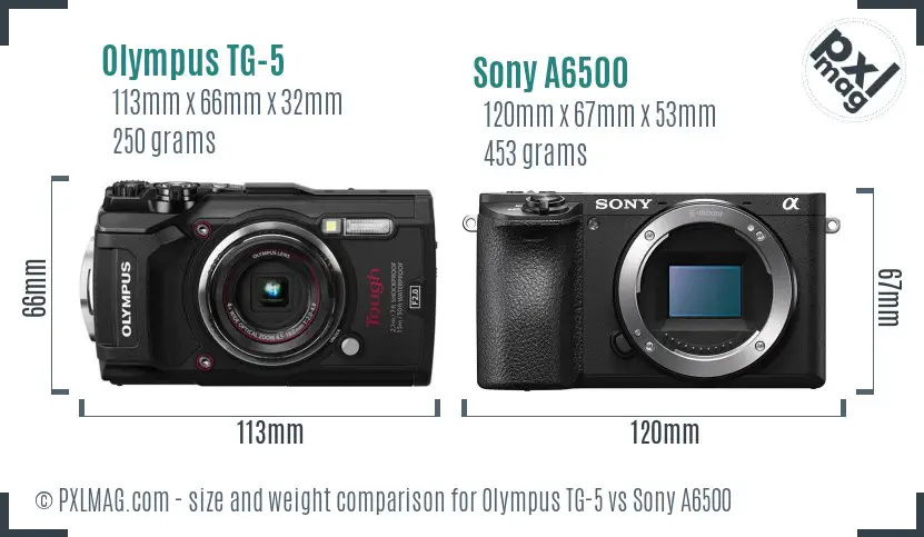 Olympus TG-5 vs Sony A6500 size comparison