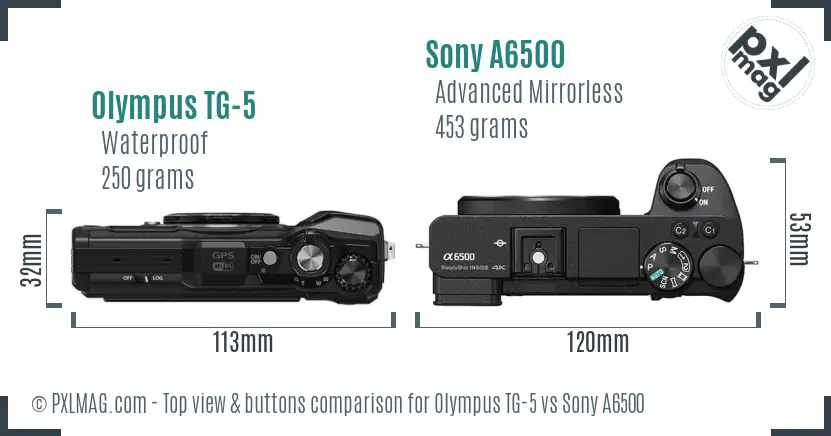 Olympus TG-5 vs Sony A6500 top view buttons comparison