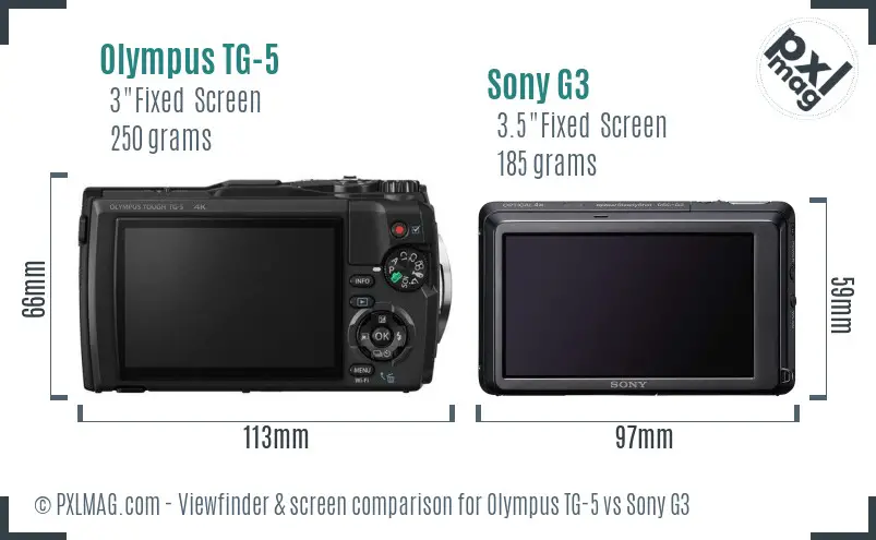Olympus TG-5 vs Sony G3 Screen and Viewfinder comparison