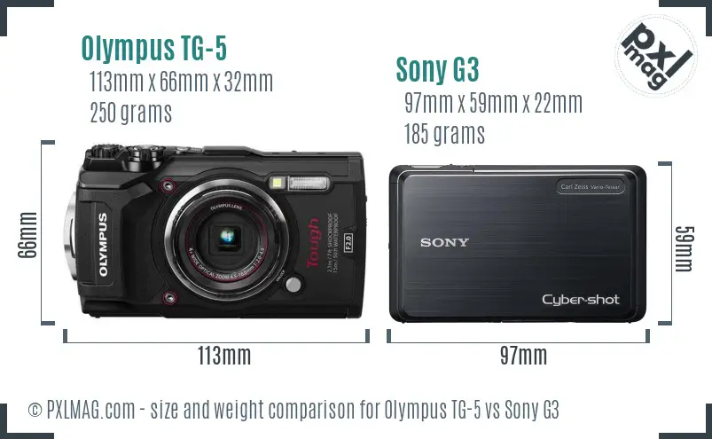Olympus TG-5 vs Sony G3 size comparison