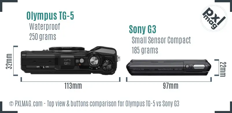 Olympus TG-5 vs Sony G3 top view buttons comparison