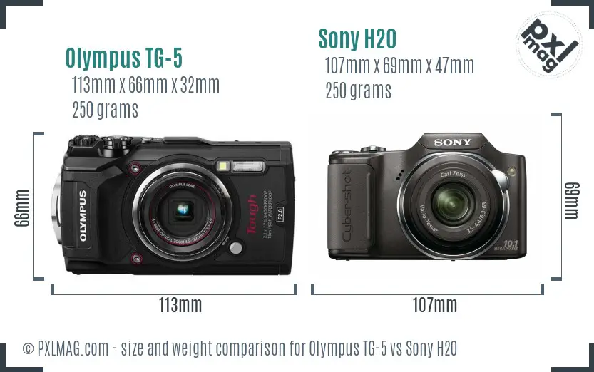 Olympus TG-5 vs Sony H20 size comparison