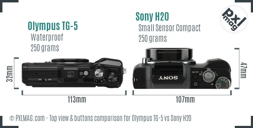 Olympus TG-5 vs Sony H20 top view buttons comparison