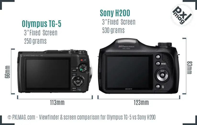 Olympus TG-5 vs Sony H200 Screen and Viewfinder comparison