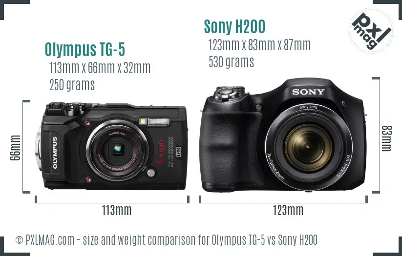 Olympus TG-5 vs Sony H200 size comparison
