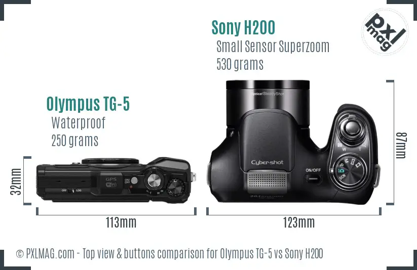 Olympus TG-5 vs Sony H200 top view buttons comparison