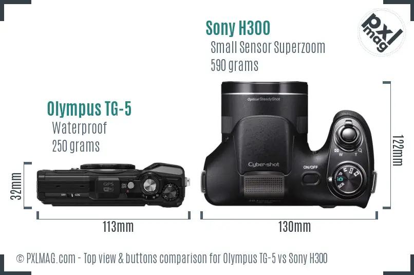 Olympus TG-5 vs Sony H300 top view buttons comparison