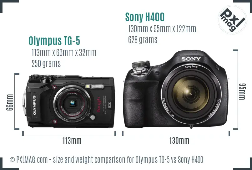 Olympus TG-5 vs Sony H400 size comparison