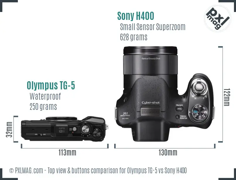 Olympus TG-5 vs Sony H400 top view buttons comparison