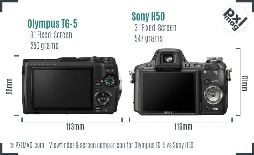 Olympus TG-5 vs Sony H50 Screen and Viewfinder comparison