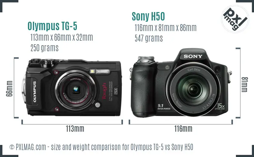 Olympus TG-5 vs Sony H50 size comparison