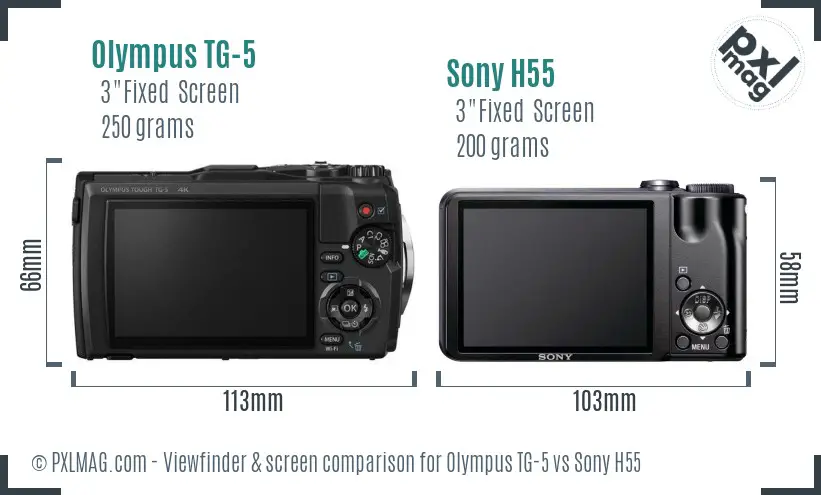 Olympus TG-5 vs Sony H55 Screen and Viewfinder comparison