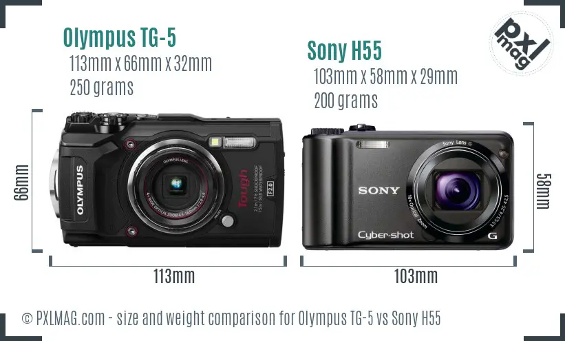 Olympus TG-5 vs Sony H55 size comparison