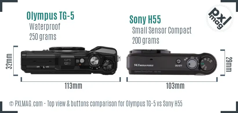 Olympus TG-5 vs Sony H55 top view buttons comparison
