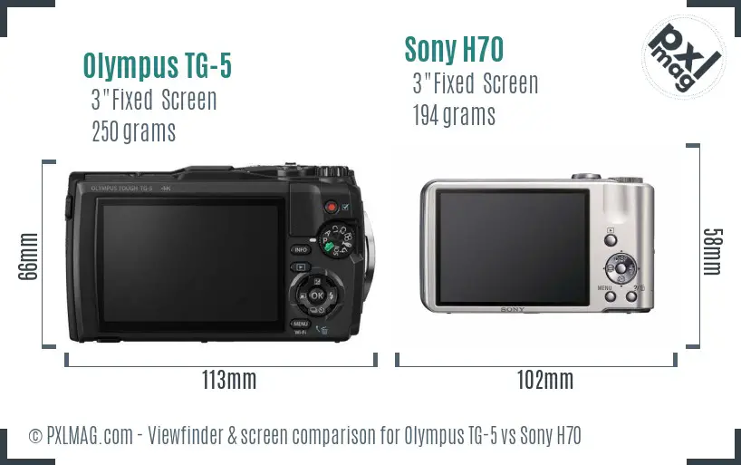 Olympus TG-5 vs Sony H70 Screen and Viewfinder comparison