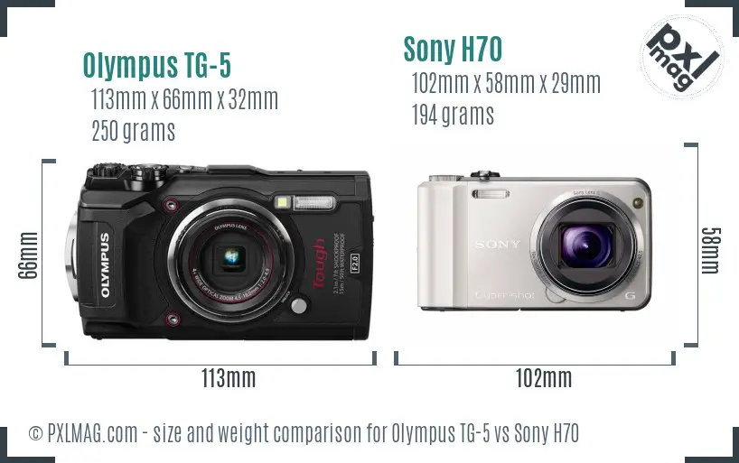 Olympus TG-5 vs Sony H70 size comparison