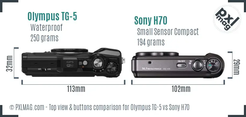 Olympus TG-5 vs Sony H70 top view buttons comparison