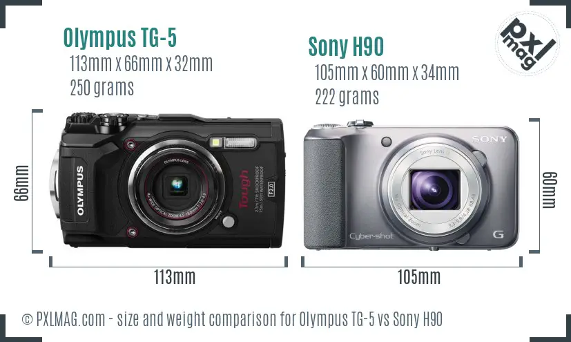 Olympus TG-5 vs Sony H90 size comparison