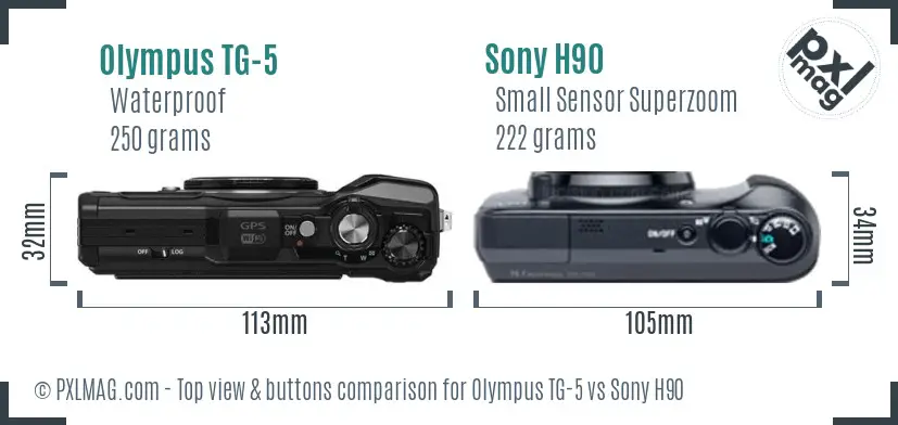 Olympus TG-5 vs Sony H90 top view buttons comparison