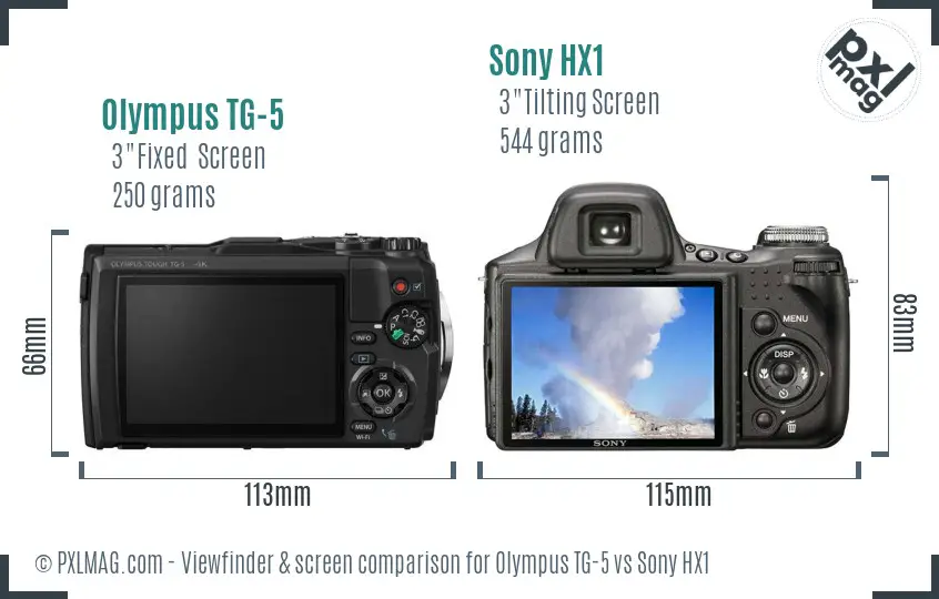 Olympus TG-5 vs Sony HX1 Screen and Viewfinder comparison
