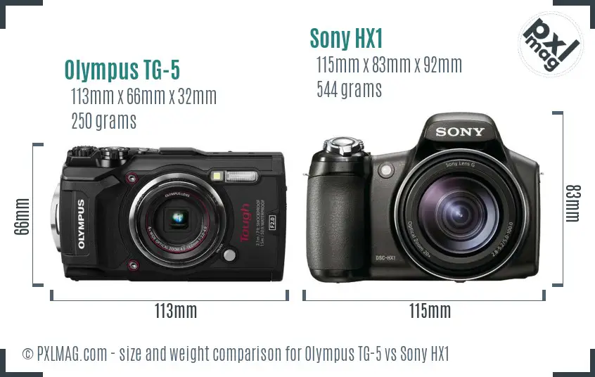 Olympus TG-5 vs Sony HX1 size comparison