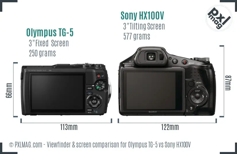 Olympus TG-5 vs Sony HX100V Screen and Viewfinder comparison