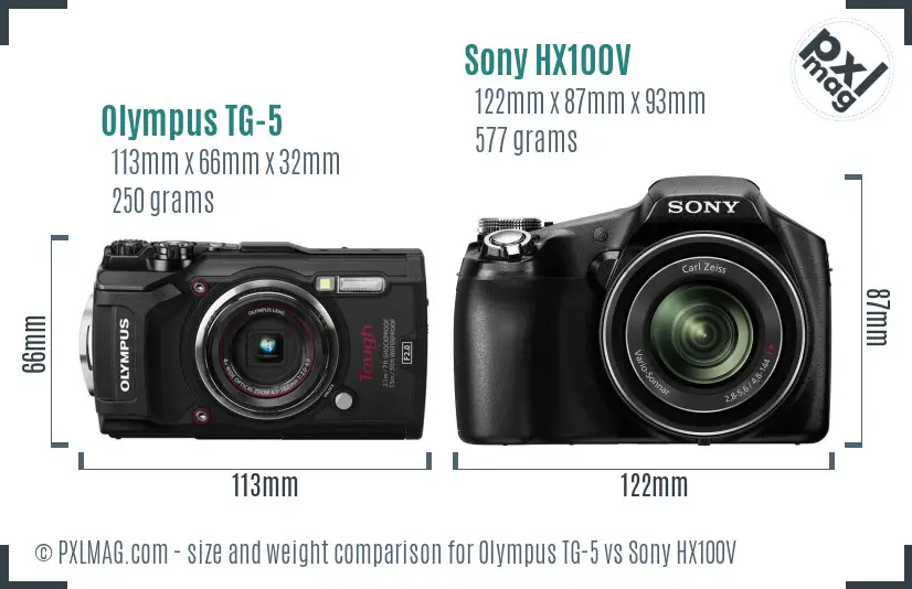 Olympus TG-5 vs Sony HX100V size comparison