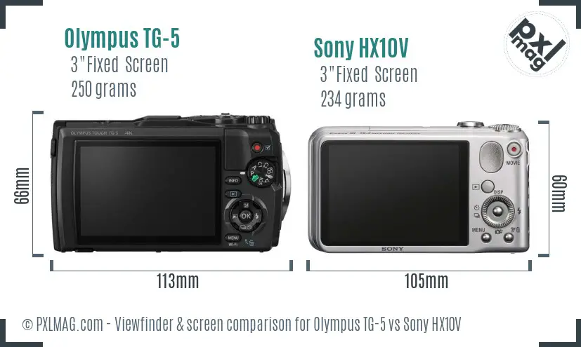 Olympus TG-5 vs Sony HX10V Screen and Viewfinder comparison