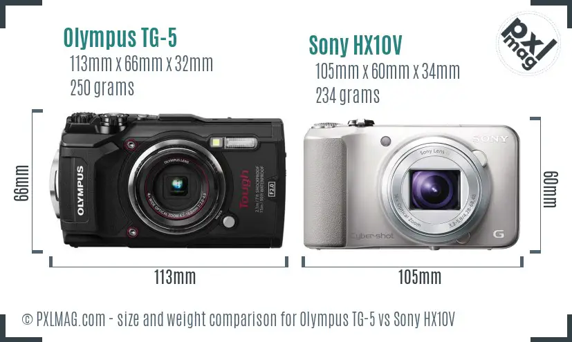 Olympus TG-5 vs Sony HX10V size comparison