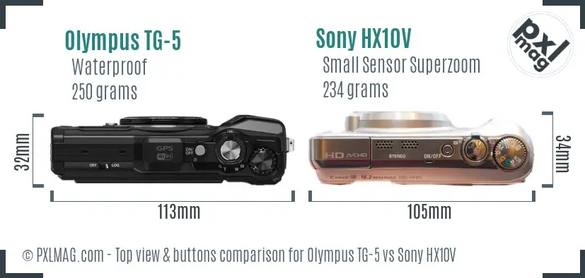 Olympus TG-5 vs Sony HX10V top view buttons comparison