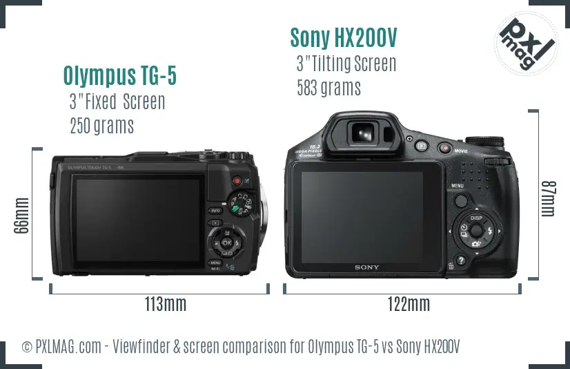 Olympus TG-5 vs Sony HX200V Screen and Viewfinder comparison