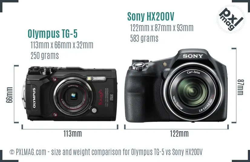 Olympus TG-5 vs Sony HX200V size comparison