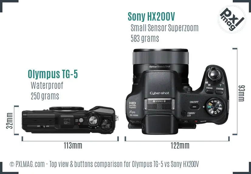 Olympus TG-5 vs Sony HX200V top view buttons comparison