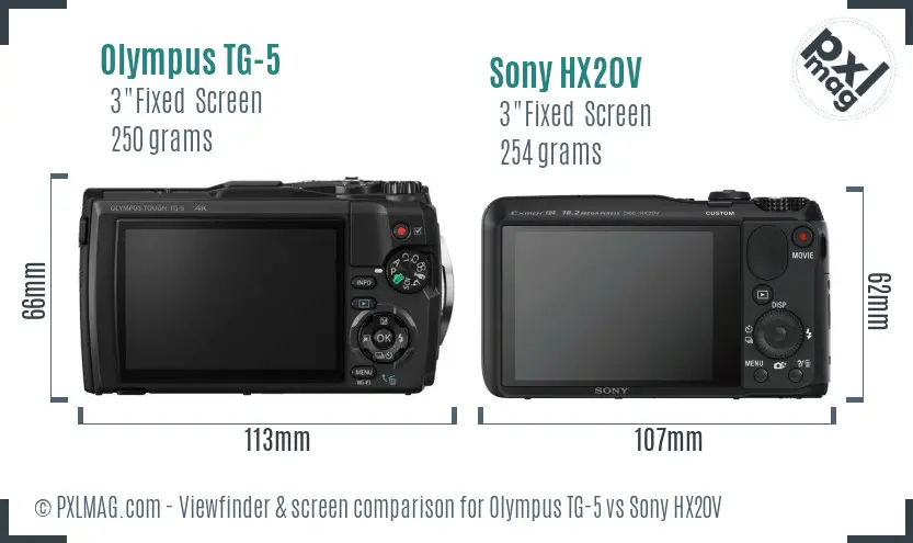 Olympus TG-5 vs Sony HX20V Screen and Viewfinder comparison
