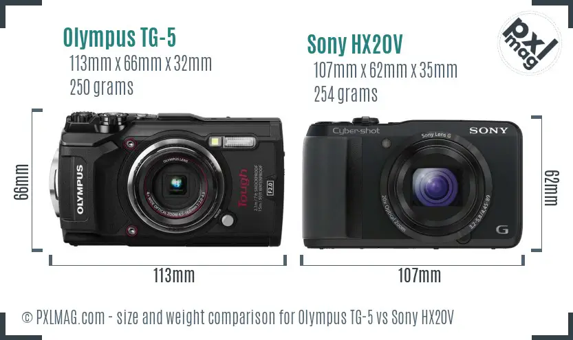 Olympus TG-5 vs Sony HX20V size comparison