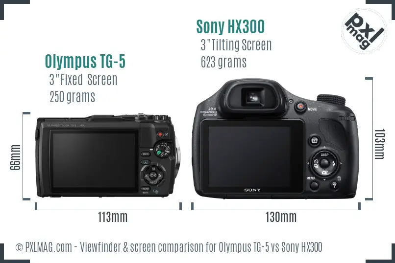 Olympus TG-5 vs Sony HX300 Screen and Viewfinder comparison