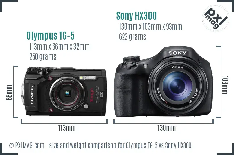 Olympus TG-5 vs Sony HX300 size comparison