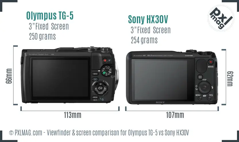 Olympus TG-5 vs Sony HX30V Screen and Viewfinder comparison