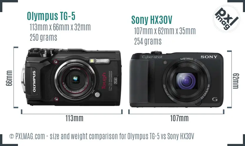 Olympus TG-5 vs Sony HX30V size comparison