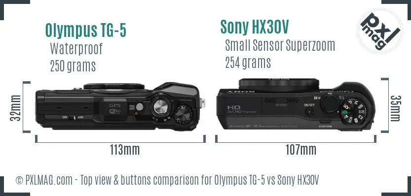 Olympus TG-5 vs Sony HX30V top view buttons comparison